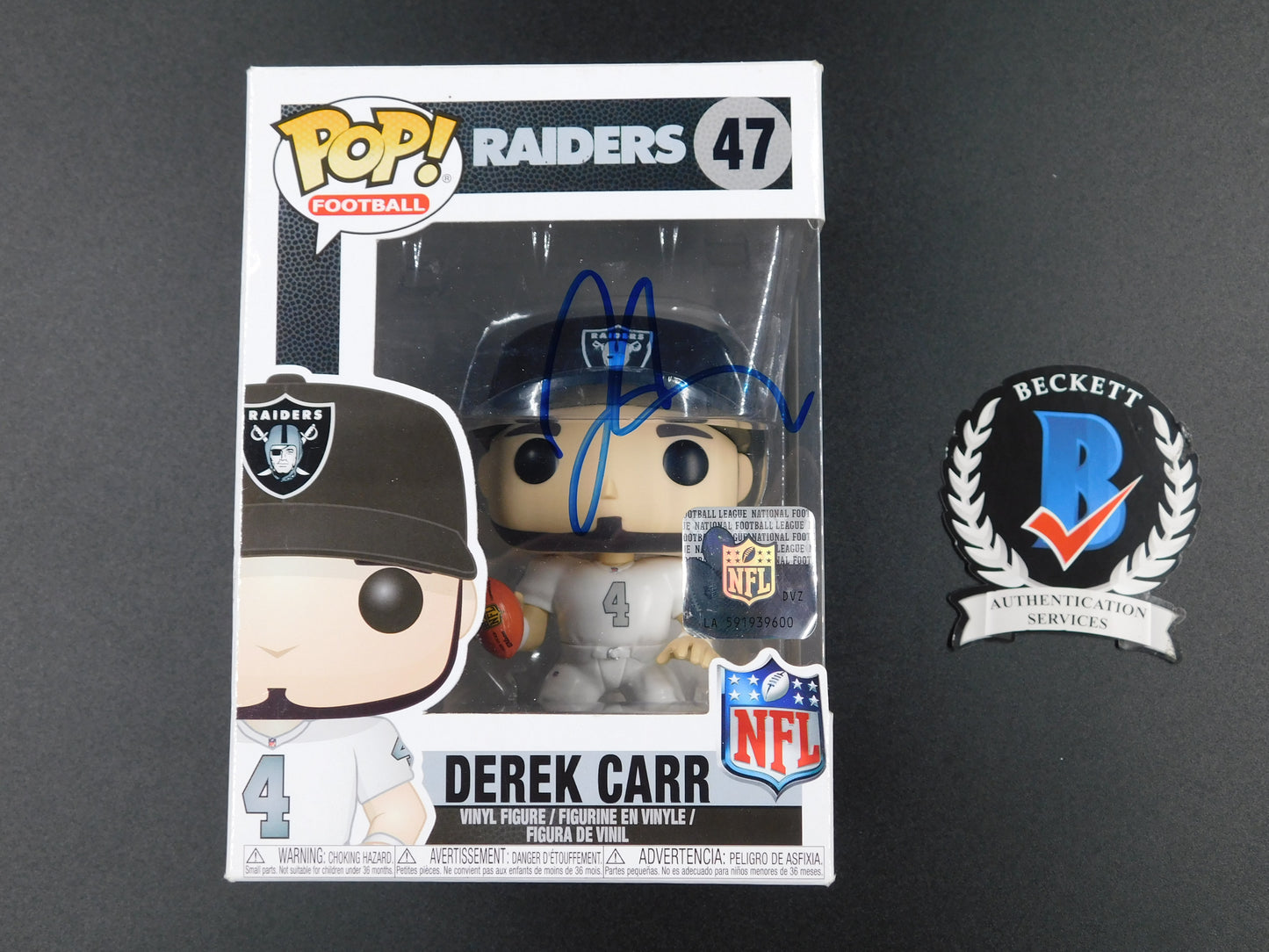 Derek Carr Signed Autographed Funko Pop 47 Oakland Las Vegas Raiders NFL BAS COA