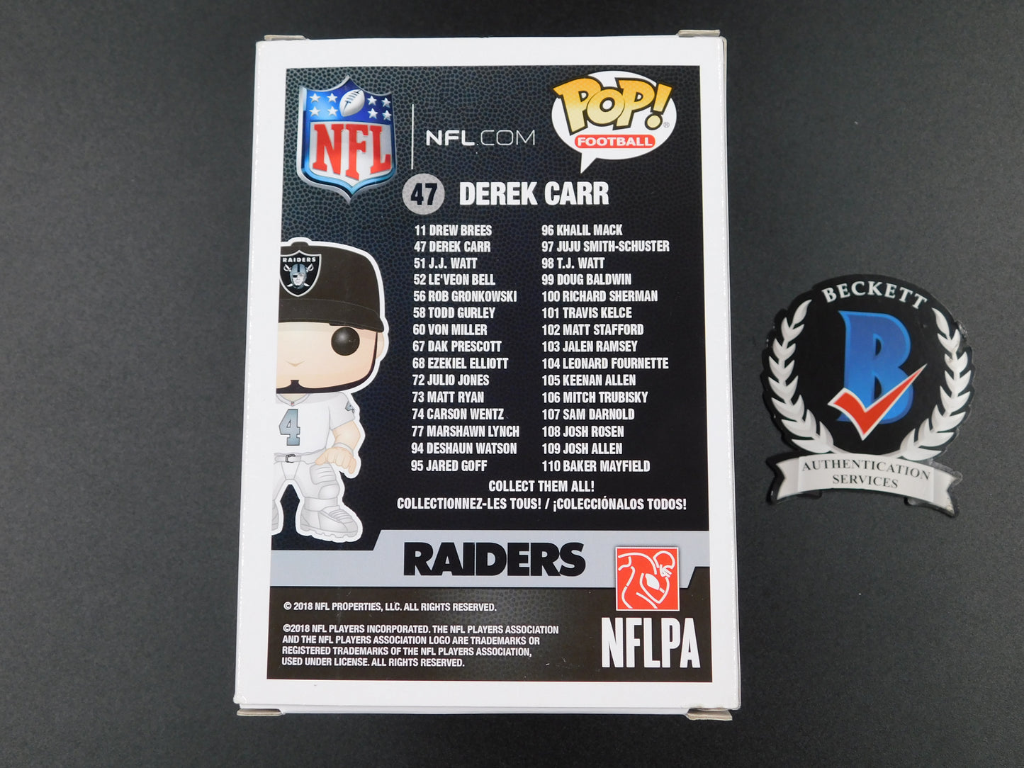 Derek Carr Signed Autographed Funko Pop 47 Oakland Las Vegas Raiders NFL BAS COA