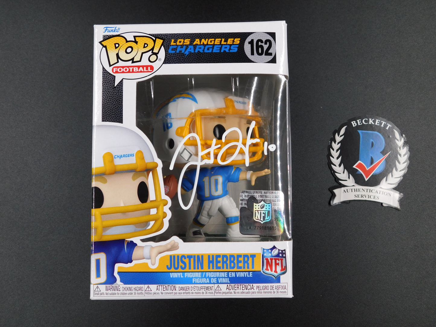 Justin Herbert Signed Autographed Funko Pop 162 Los Angeles Chargers NFL BAS COA