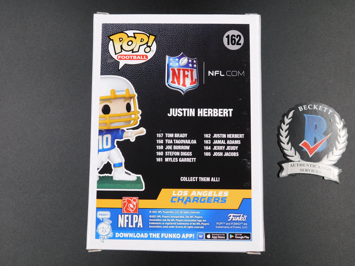 Justin Herbert Signed Autographed Funko Pop 162 Los Angeles Chargers NFL BAS COA