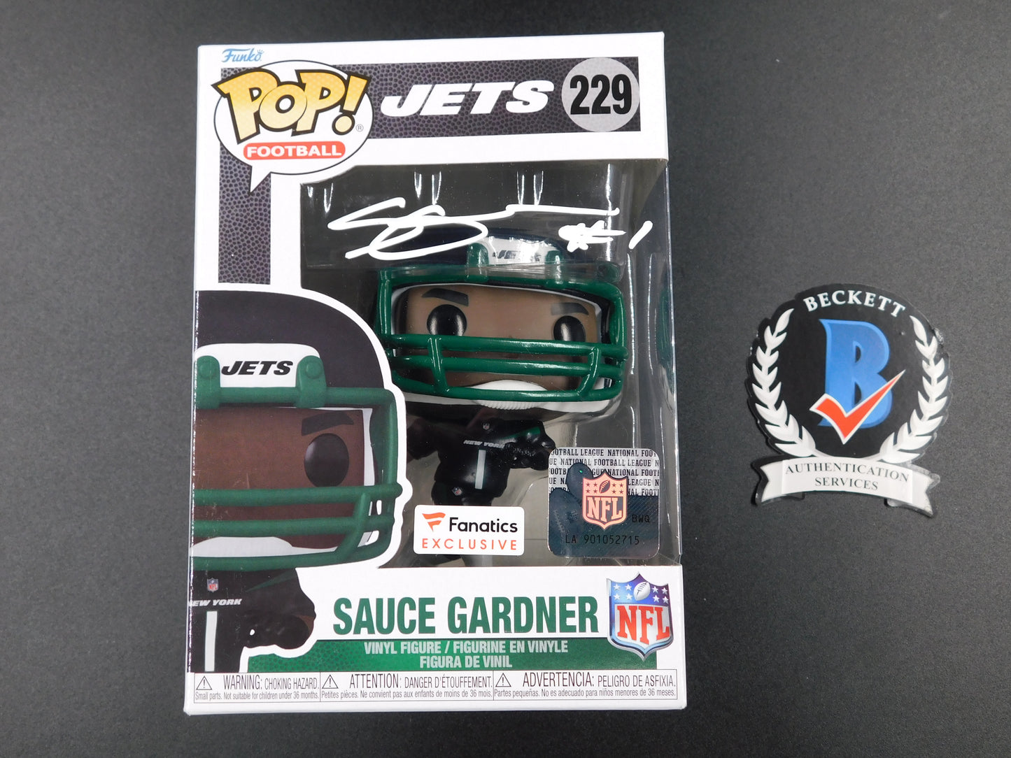 Sauce Gardner Signed Autographed Funko Pop 229 New York Jets NFL Fanatics BAS COA