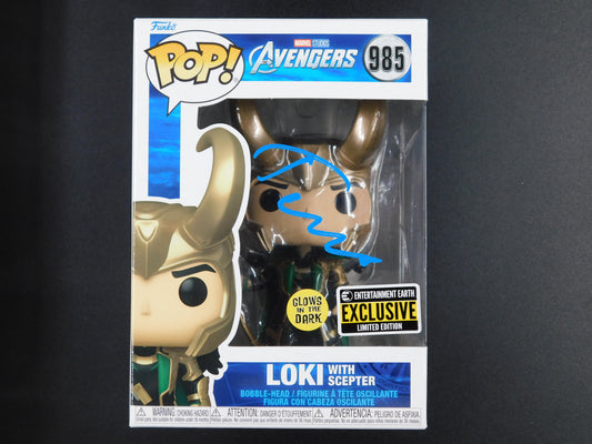 Tim Hiddleson Signed Autographed Funko Pop 985 GITD Loki The Avengers Marvel JSA COA