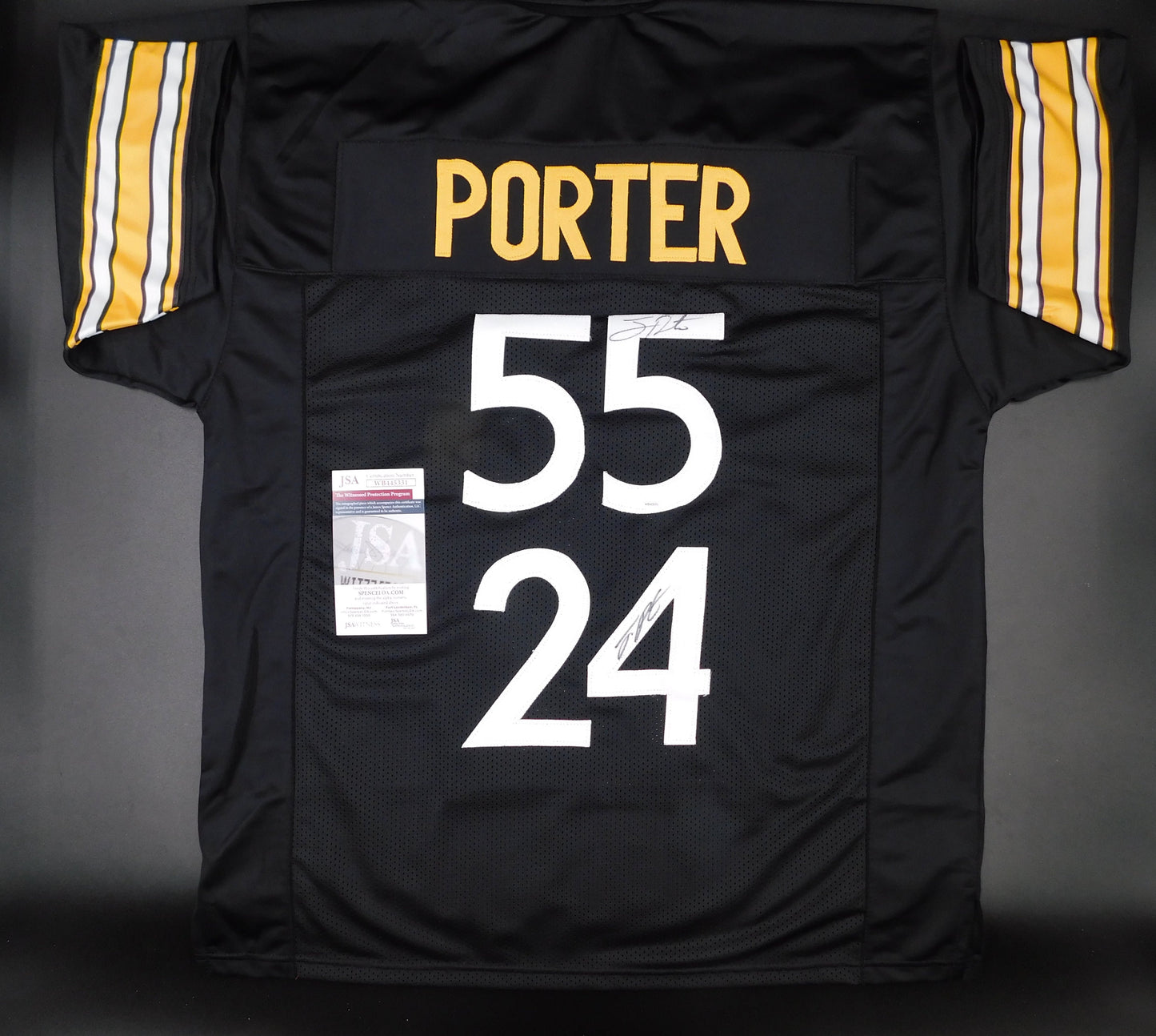 Joey Porter Jr & Sr Dual Signed Autographed Pittsburgh Steelers Black Jersey JSA COA