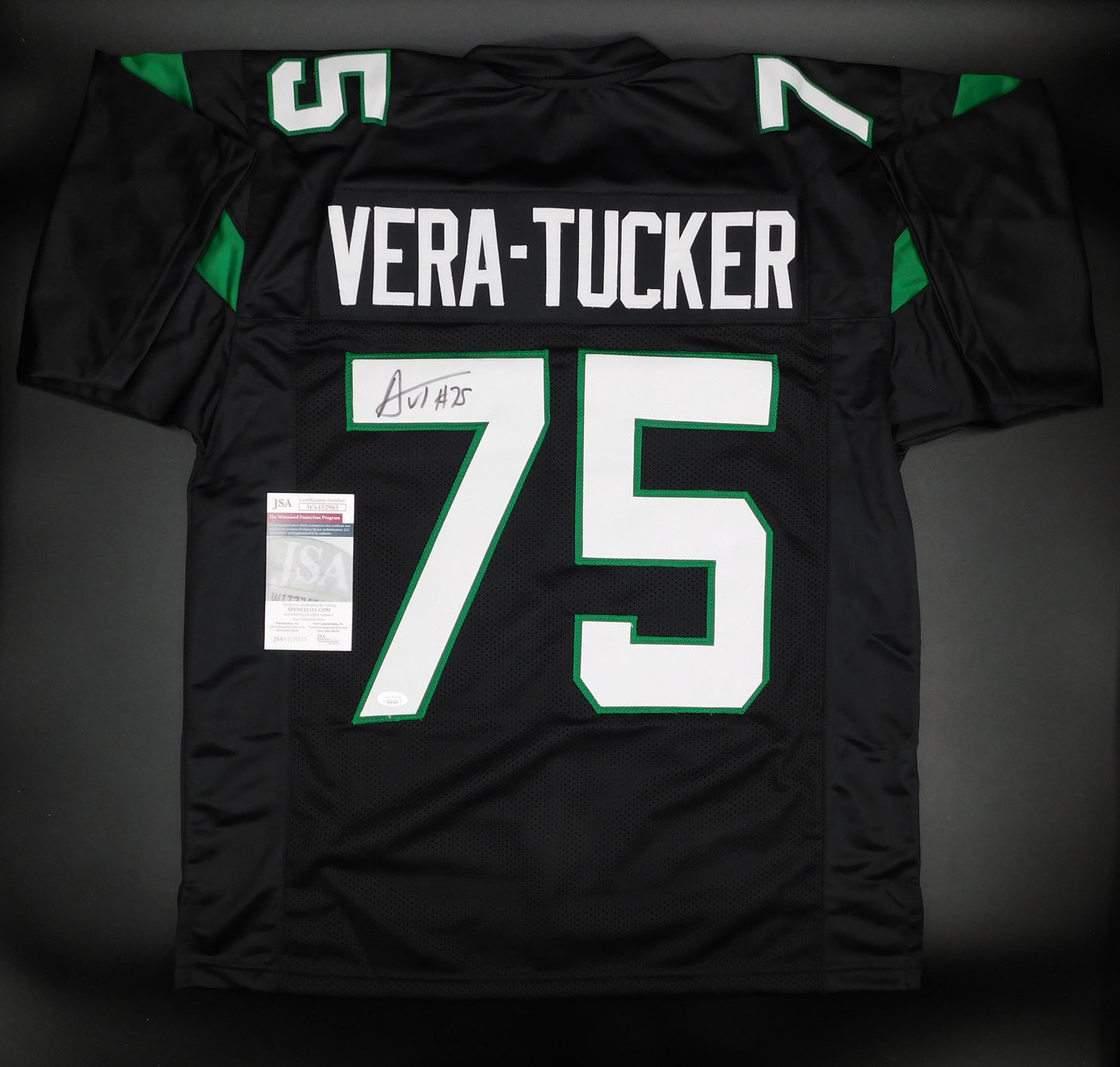 Alijah Vera-Tucker Signed Autographed New York Jets Black Jersey USC JSA COA