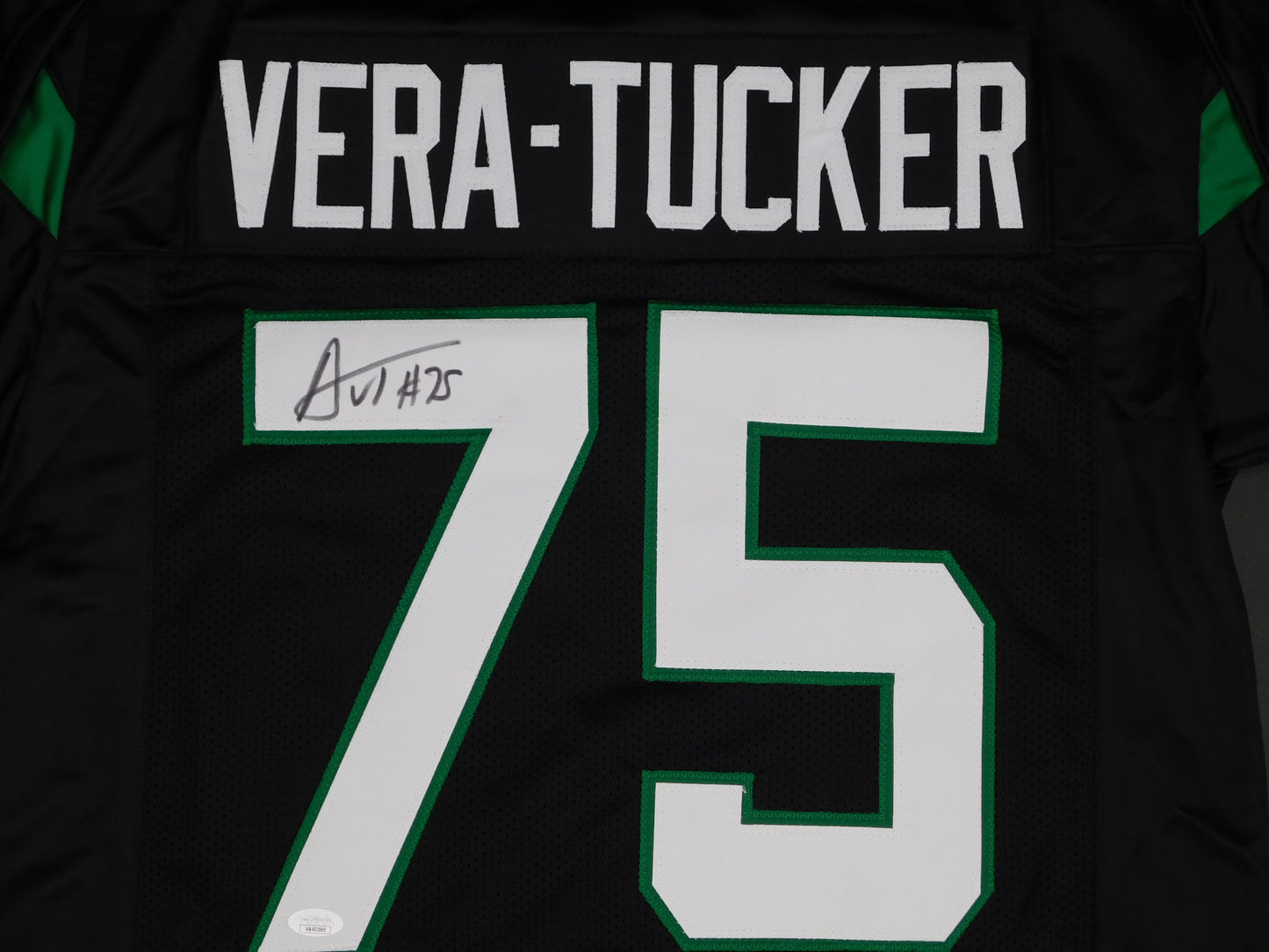 Alijah Vera-Tucker Signed Autographed New York Jets Black Jersey USC JSA COA