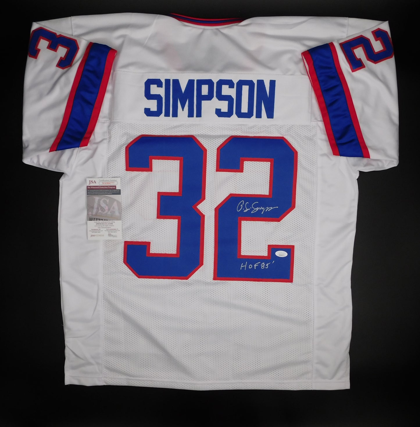 OJ Simpson Signed Autographed Buffalo Bills White Jersey HOF Inscription JSA COA