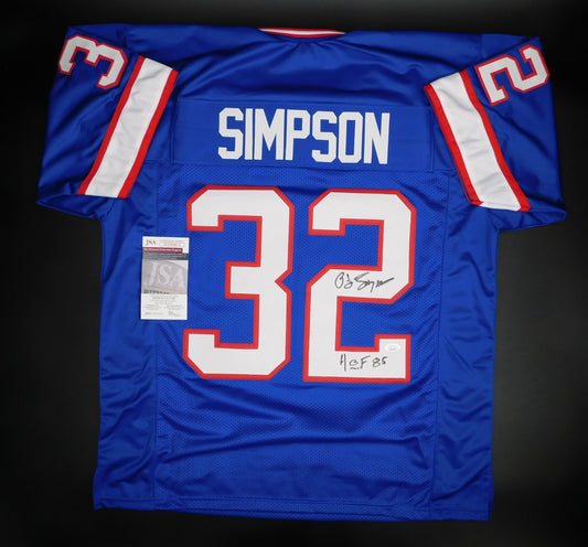 OJ Simpson Signed Autographed Buffalo Bills Blue Jersey HOF Inscription JSA COA