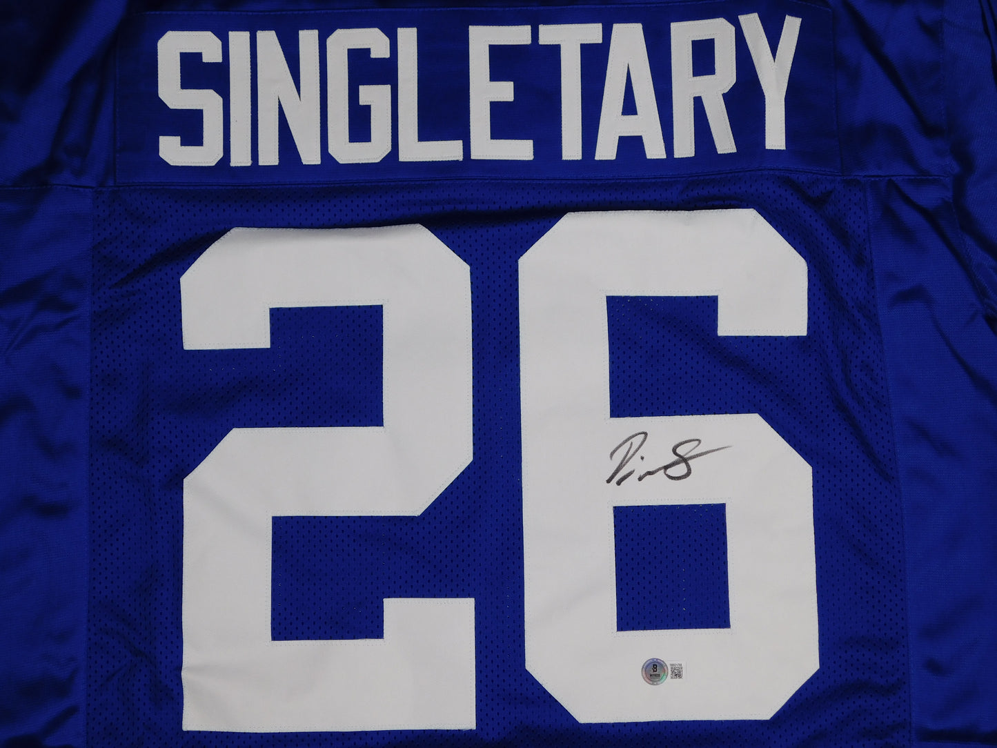 Devin Singletary Signed Autographed New York Giants Blue Jersey BAS COA