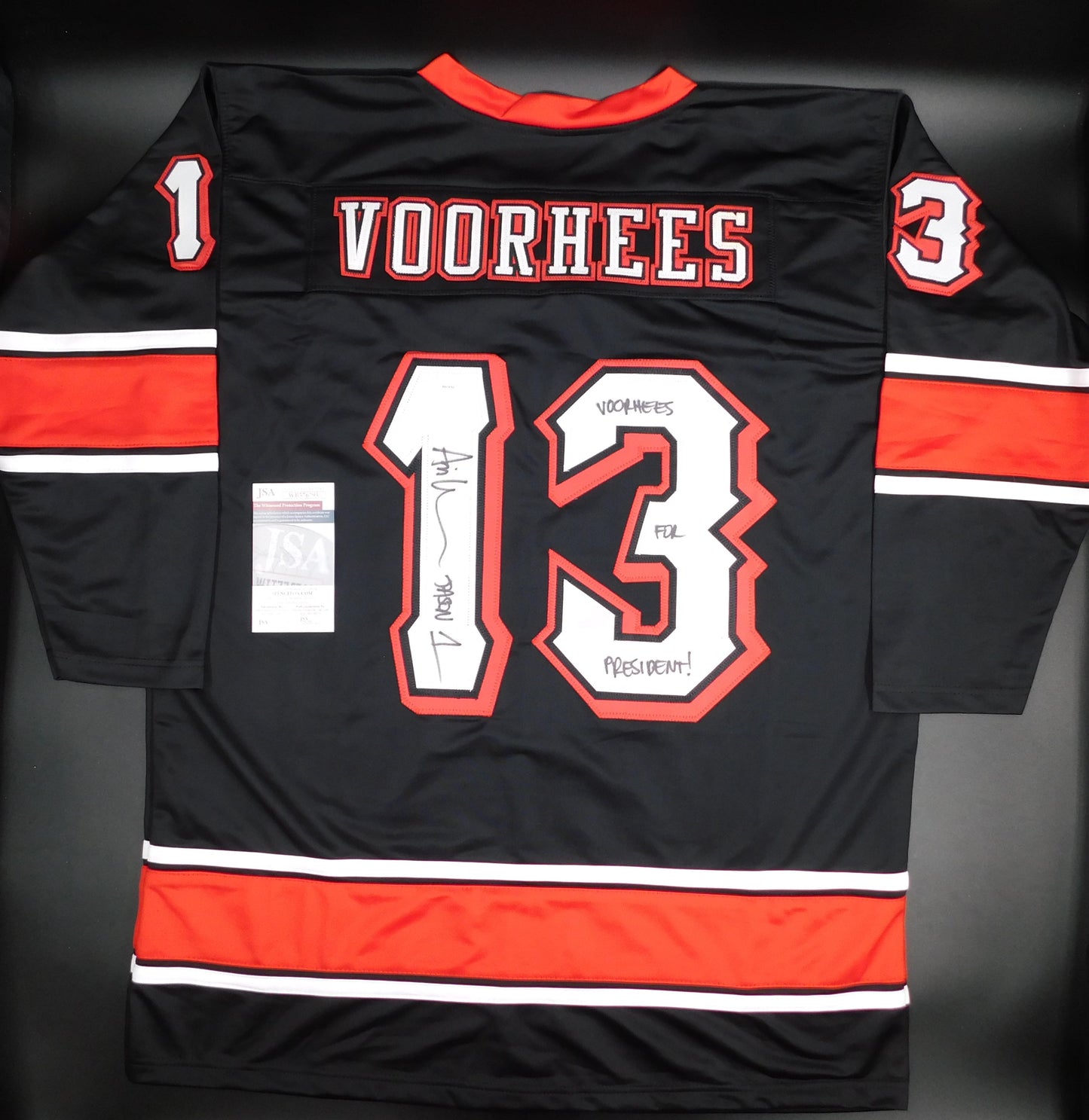 Ari Lehman Signed Jason Voorhees Hockey Jersey Friday The 13th Voorhees For President JSA COA