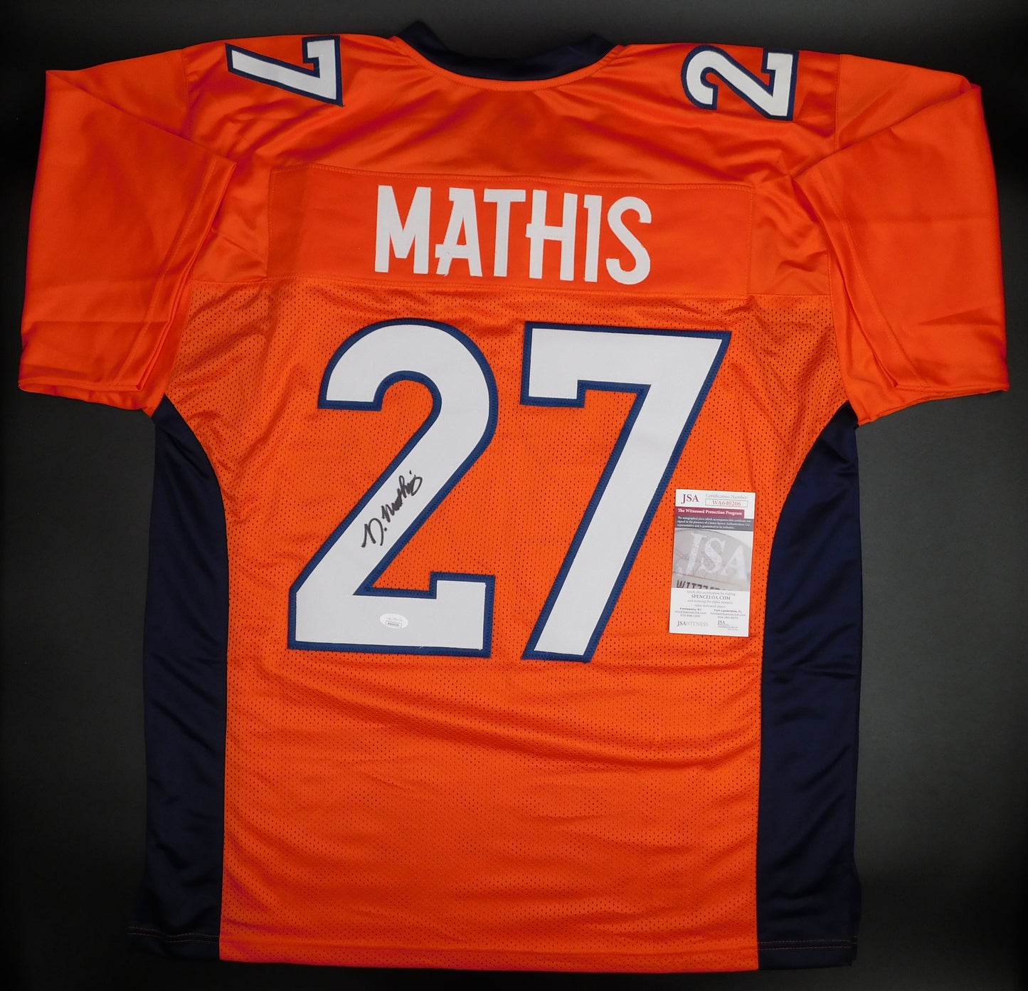 Damarri Mathis Signed Autographed Denver Broncos Orange Jersey Pitt Panthers JSA COA