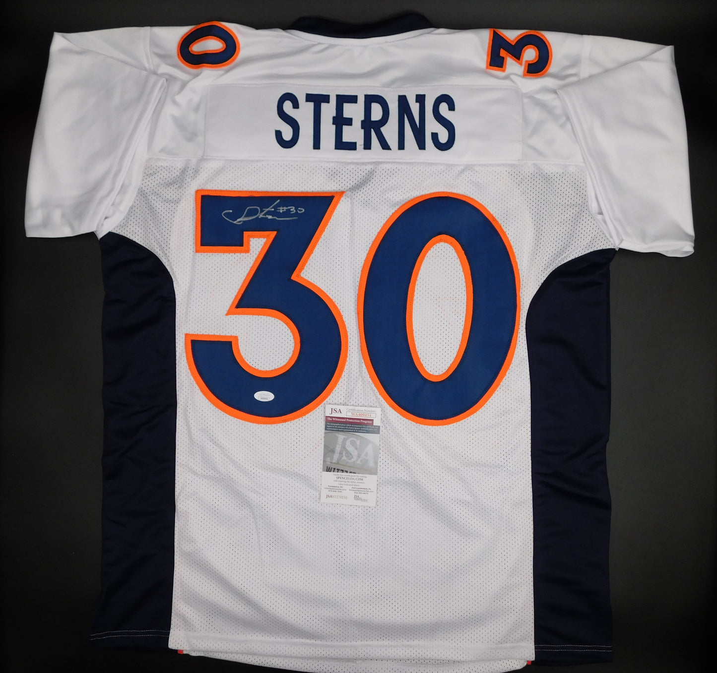 Caden Sterns Signed Autographed Denver Broncos White Football Jersey JSA COA