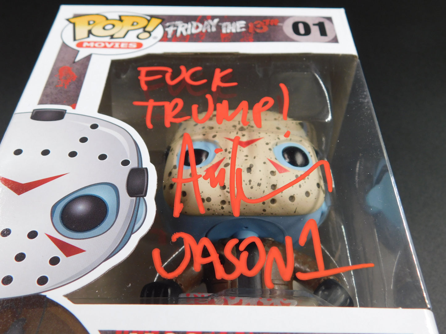 Ari Lehman Signed Funko Pop 01 Friday The 13th Jason Voorhees F**k Trump JSA COA