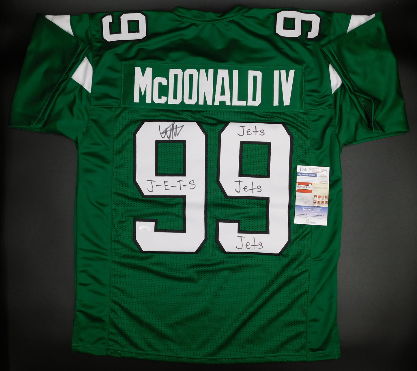 Will McDonald IV Signed Autographed New York Jets Green Football Jersey J-E-T-S JSA COA