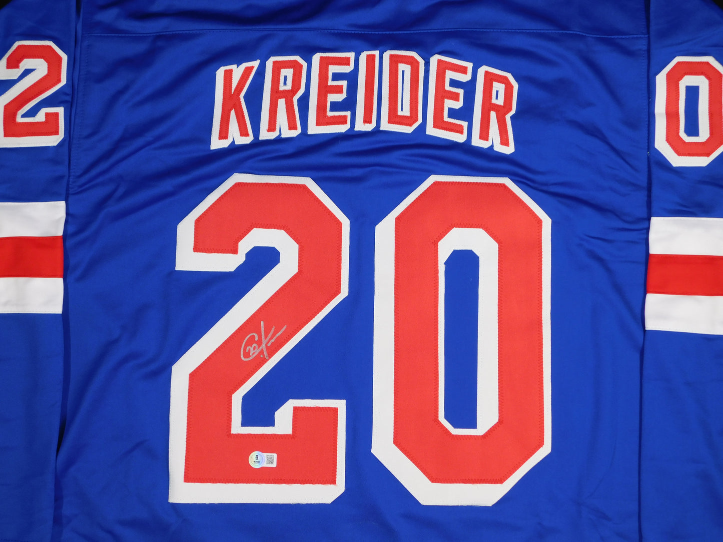 Chris Kreider Signed Autographed New York Rangers Blue Hockey Jersey BAS COA