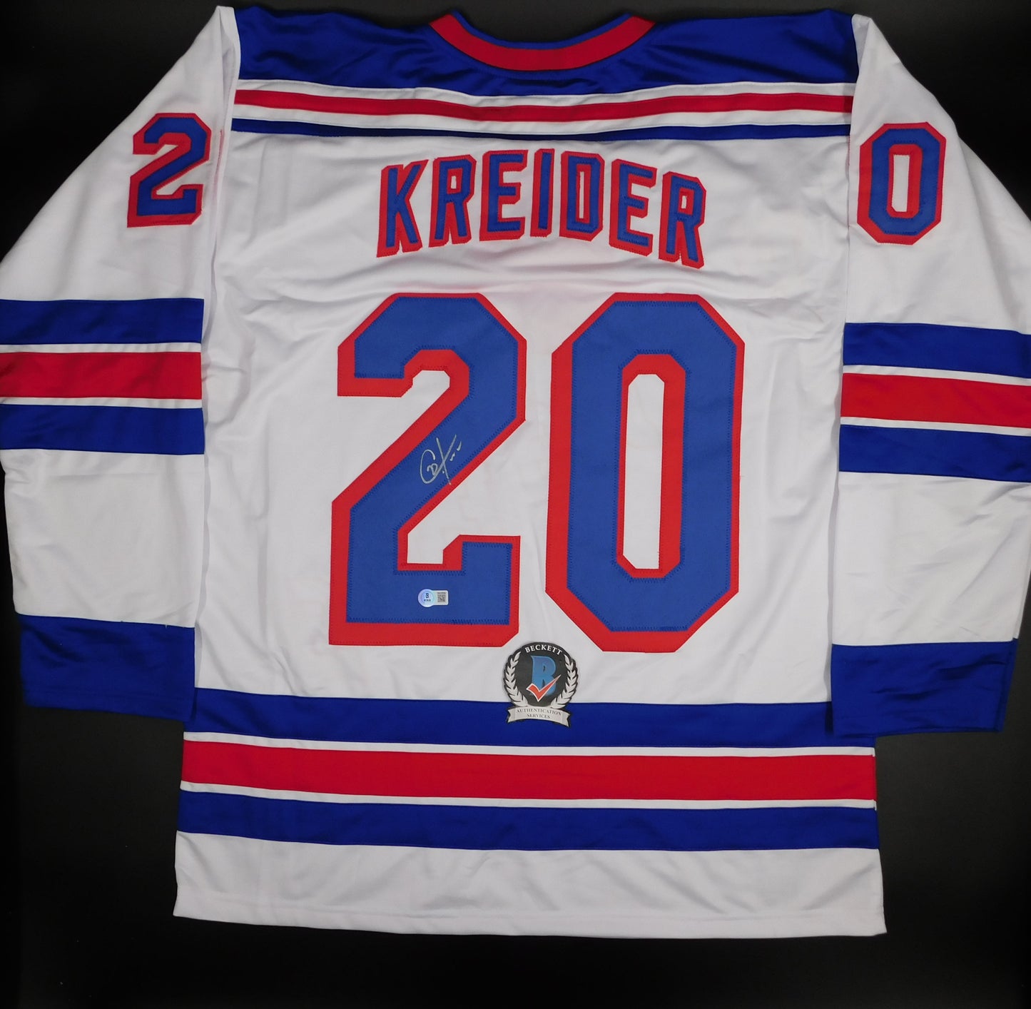 Chris Kreider Signed Autographed New York Rangers White Hockey Jersey BAS COA