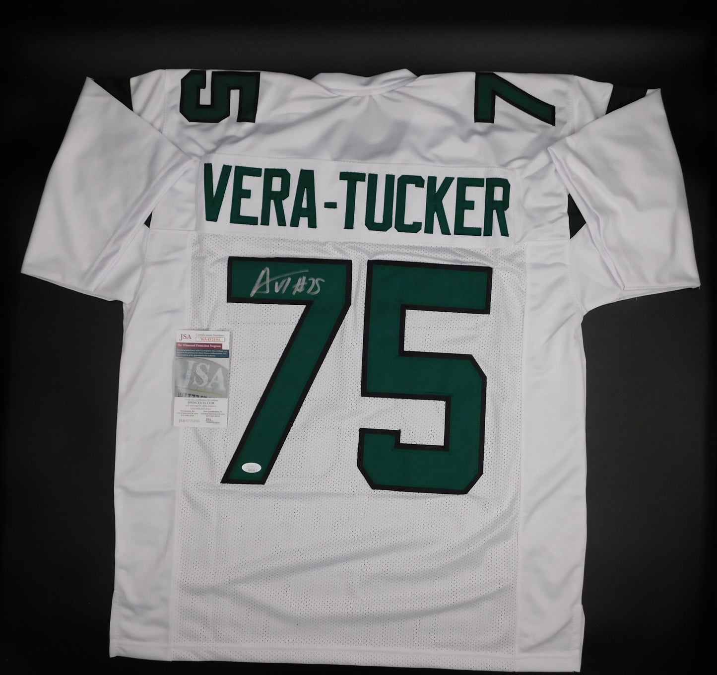 Alijah Vera-Tucker Signed Autographed New York Jets White Jersey USC JSA COA