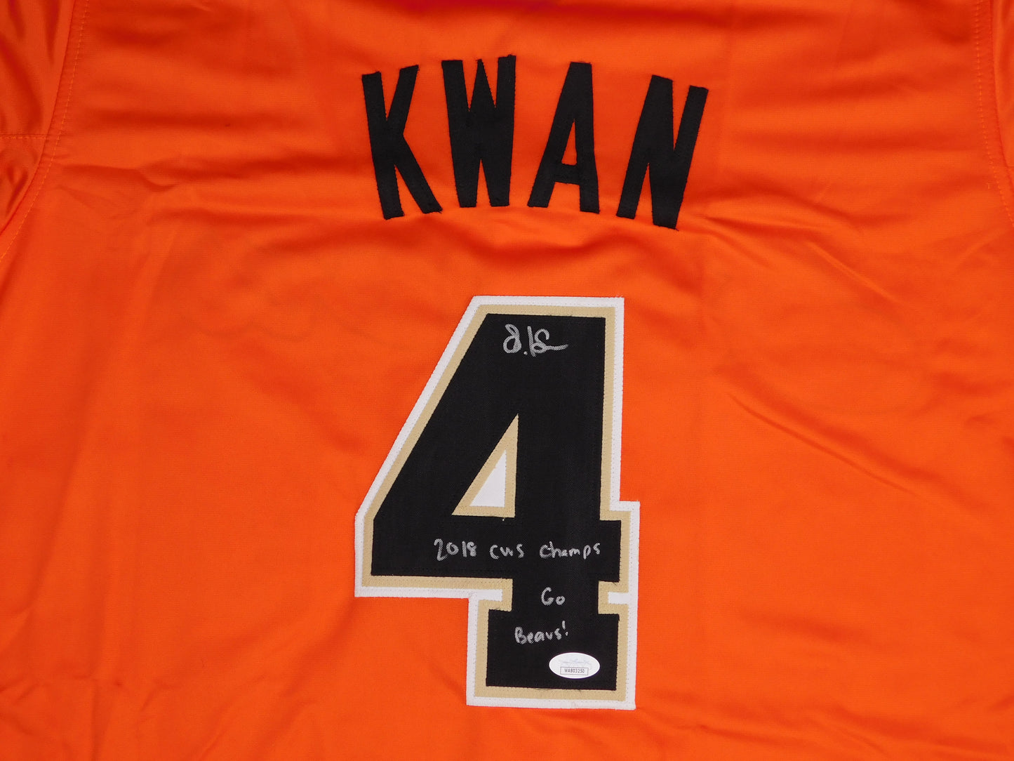 Steven Kwan Signed Autographed Oregon State Baseball Jersey Orange CWS Guardians JSA COA