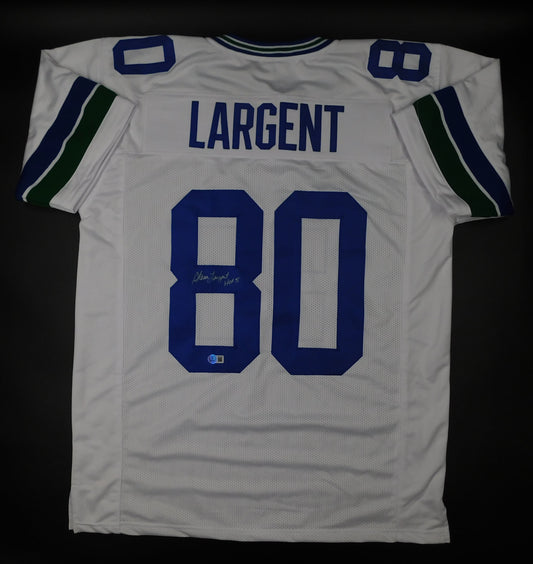 Steve Largent Signed Autographed Inscribed HOF 95 Seattle Seahawks White Jersey BAS COA