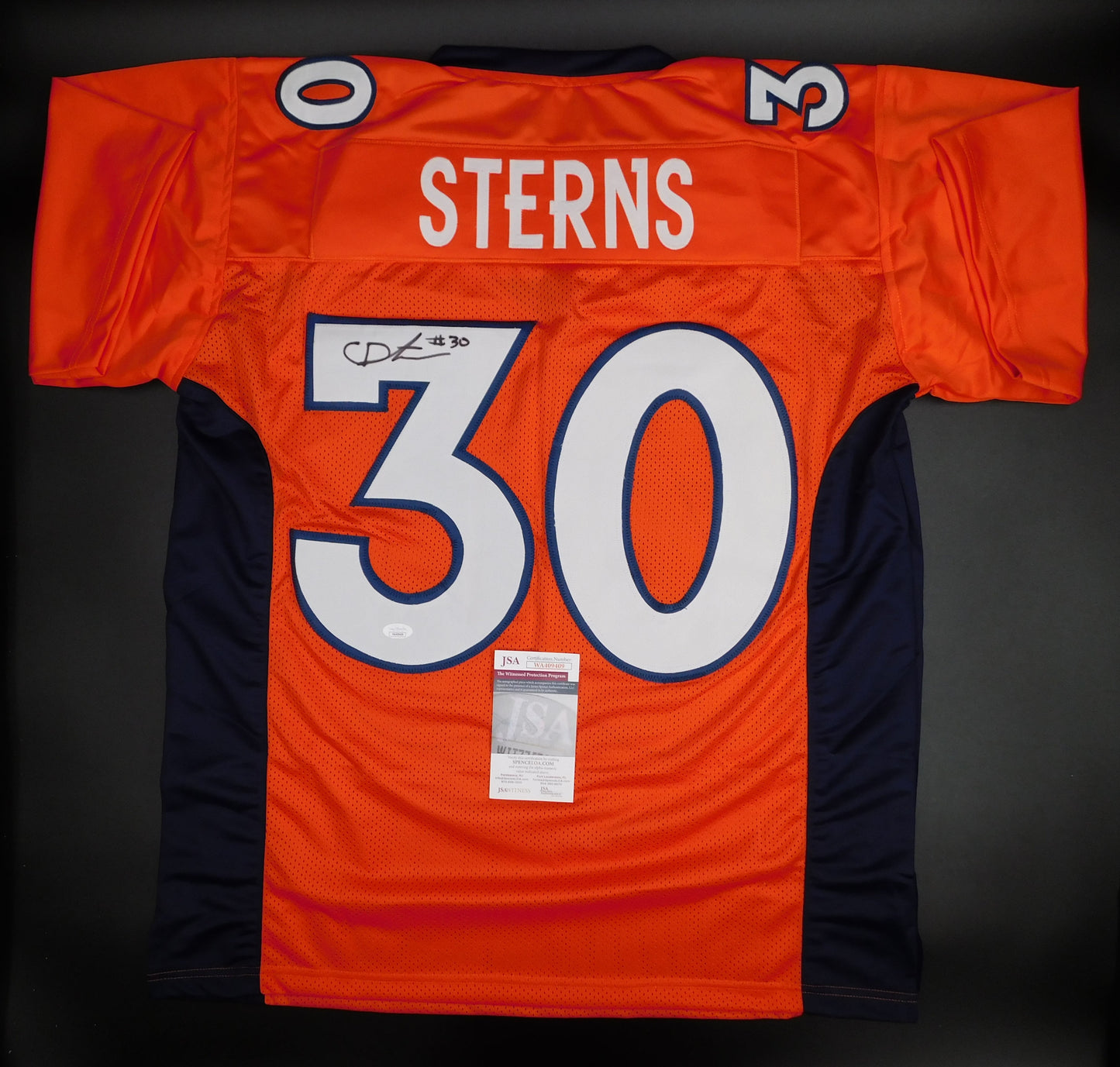 Caden Sterns Signed Autographed Denver Broncos Orange Football Jersey JSA COA