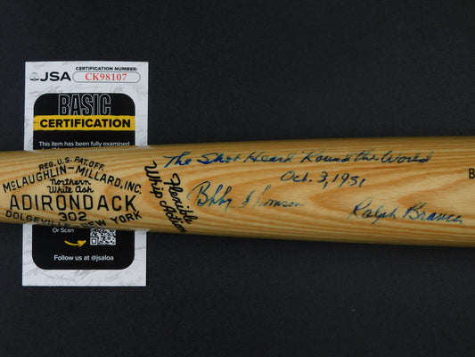 Ralph Branca & Bobby Thomson Dual Signed Baseball Bat Shot Heard Round The World JSA COA