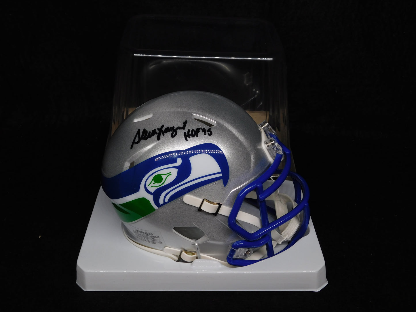 Steve Largent Signed Inscribed HOF 95 Seattle Seahawks Throwback Mini Helmet BAS COA
