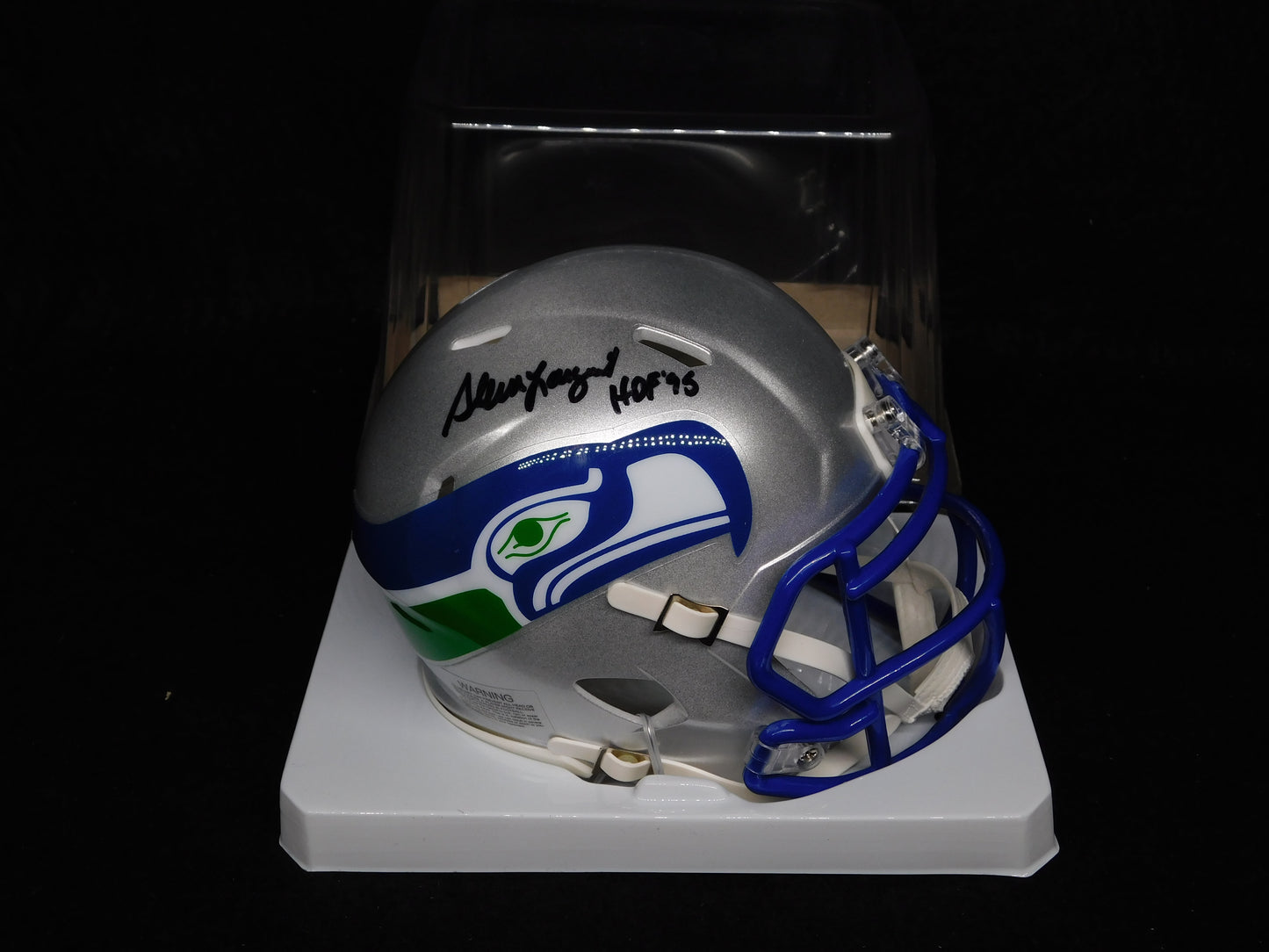 Steve Largent Signed Inscribed HOF 95 Seattle Seahawks Throwback Mini Helmet BAS COA