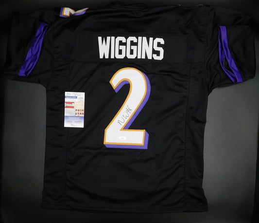 Nate Wiggins Signed Autographed Baltimore Ravens Black Football Jersey JSA COA