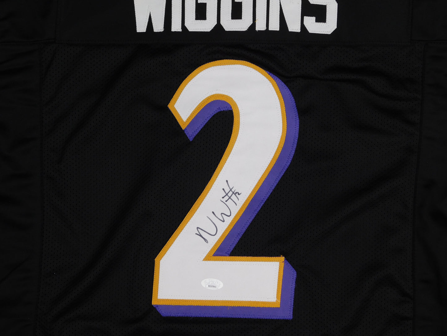 Nate Wiggins Signed Autographed Baltimore Ravens Black Football Jersey JSA COA