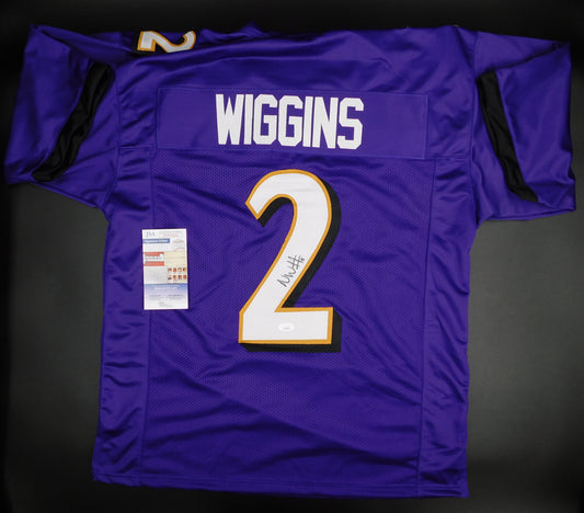 Nate Wiggins Signed Autographed Baltimore Ravens Purple Football Jersey JSA COA