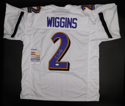 Nate Wiggins Signed Autographed Baltimore Ravens White Football Jersey JSA COA