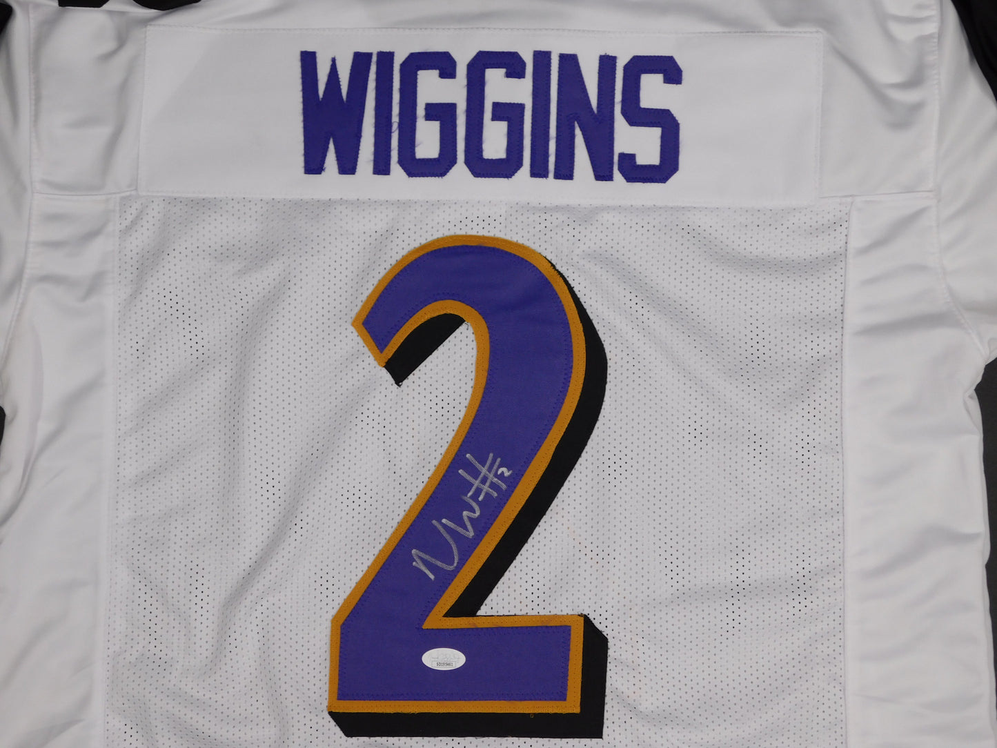 Nate Wiggins Signed Autographed Baltimore Ravens White Football Jersey JSA COA