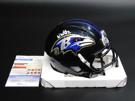 Nate Wiggins Signed Autographed Baltimore Ravens Black Speed Mini Helmet JSA COA