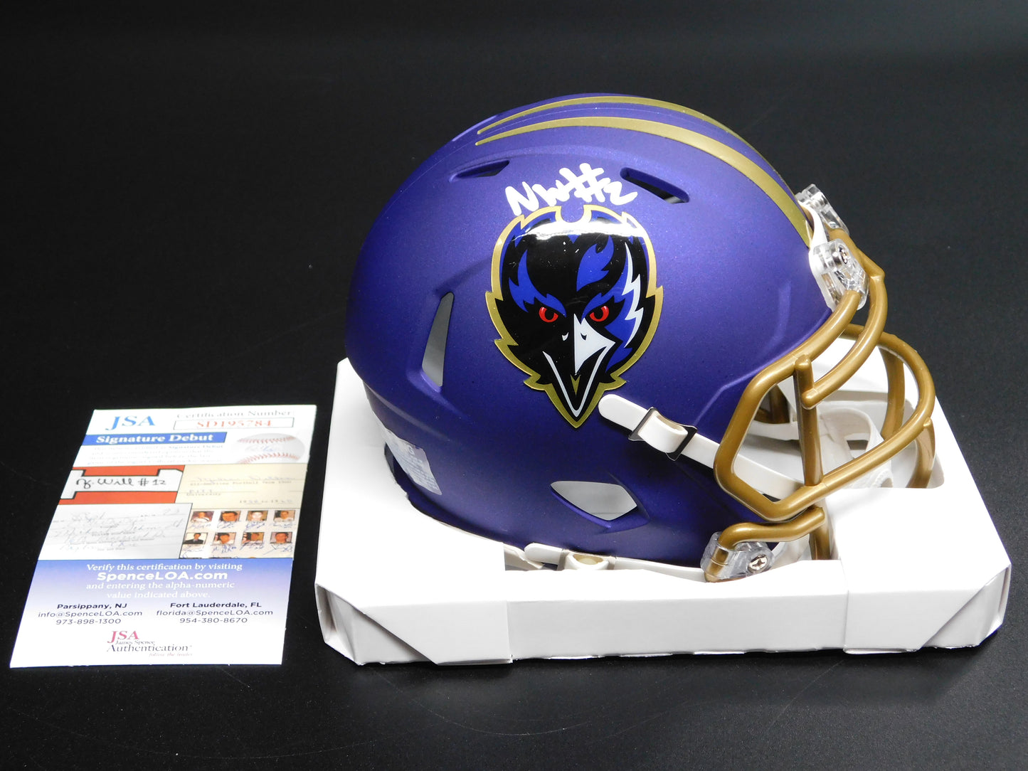 Nate Wiggins Signed Autographed Baltimore Ravens Purple Alternate Speed Mini Helmet JSA COA