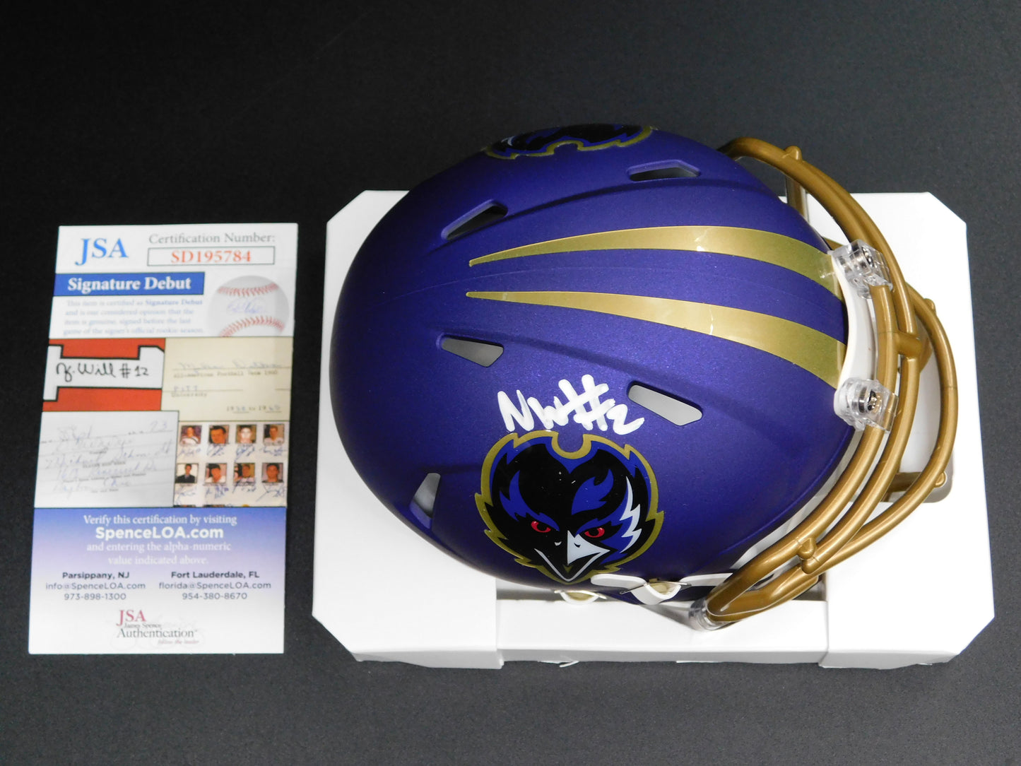 Nate Wiggins Signed Autographed Baltimore Ravens Purple Alternate Speed Mini Helmet JSA COA