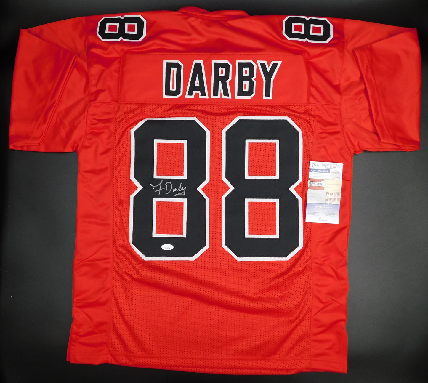 Frank Darby Signed Autographed Atlanta Falcons Red Football Jersey JSA COA