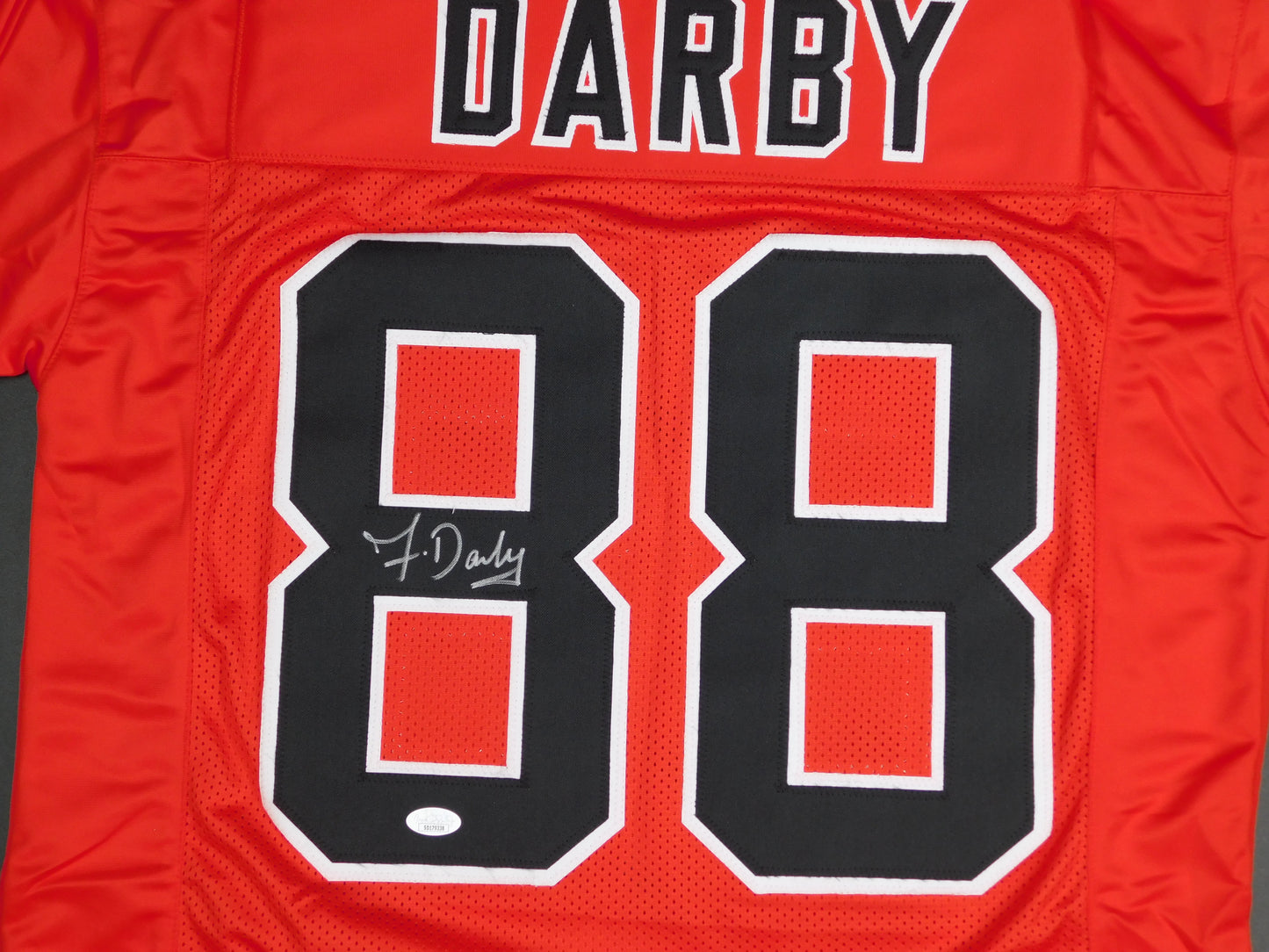 Frank Darby Signed Autographed Atlanta Falcons Red Football Jersey JSA COA