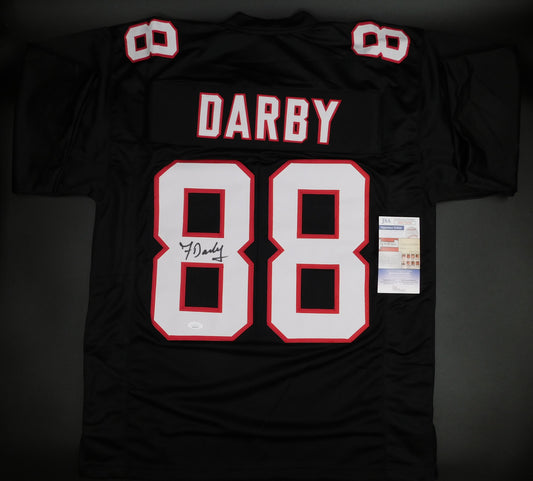 Frank Darby Signed Autographed Atlanta Falcons Black Throwback Football Jersey JSA COA