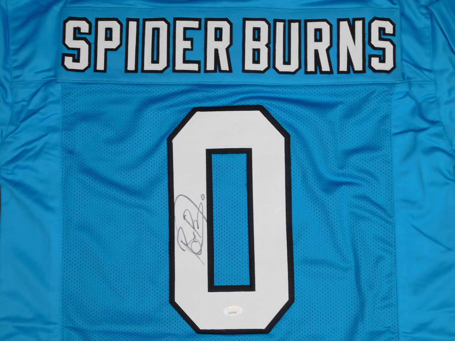 Brian Spider Burns Signed Autographed Carolina Panthers Blue Football Jersey JSA COA