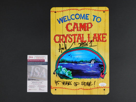 Ari Lehman Signed Metal Camp Crystal Lake Sign Jason Voorhees 45 Years JSA COA