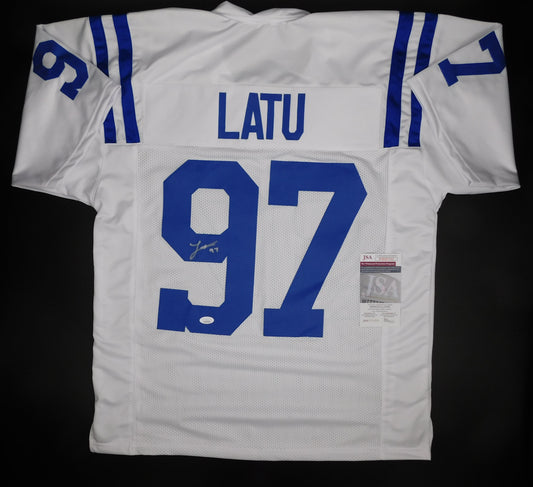 Laiatu Latu Signed Autographed Indianapolis Colts White Football Jersey JSA COA