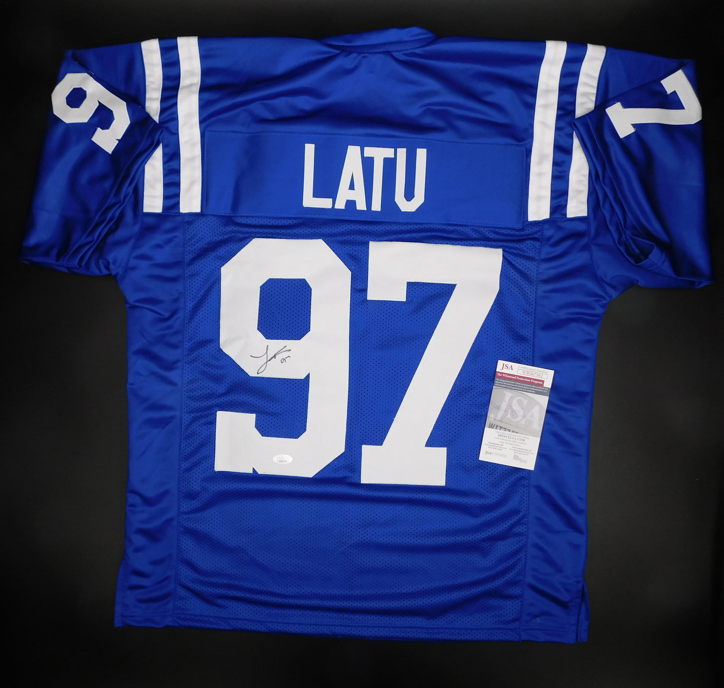 Laiatu Latu Signed Autographed Indianapolis Colts Blue Football Jersey JSA COA