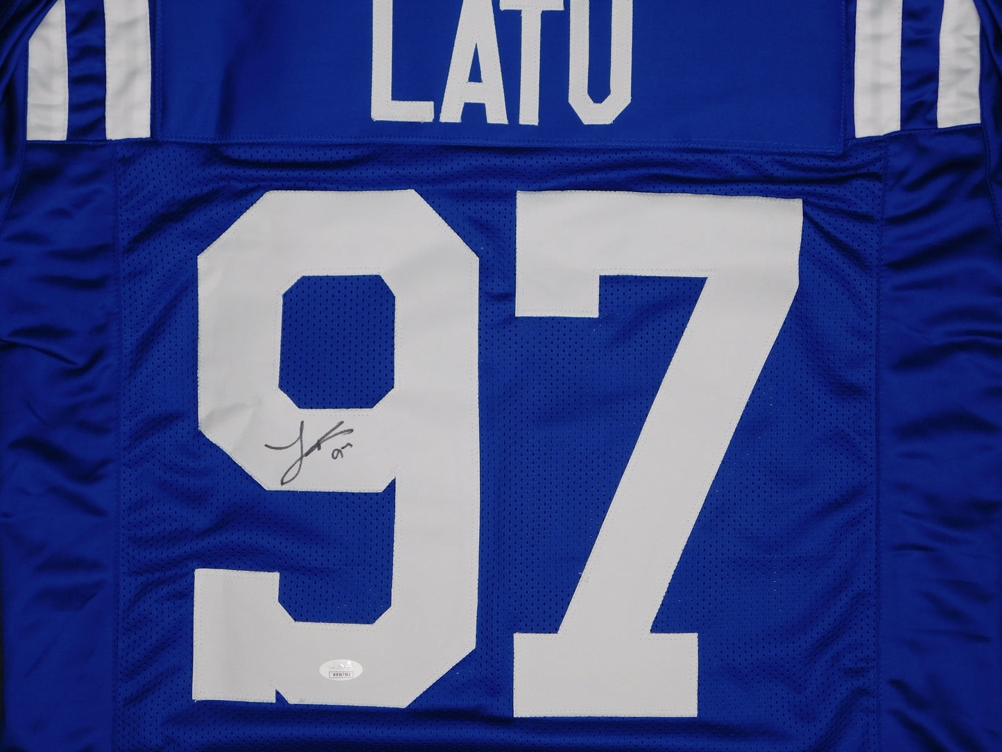 Laiatu Latu Signed Autographed Indianapolis Colts Blue Football Jersey JSA COA