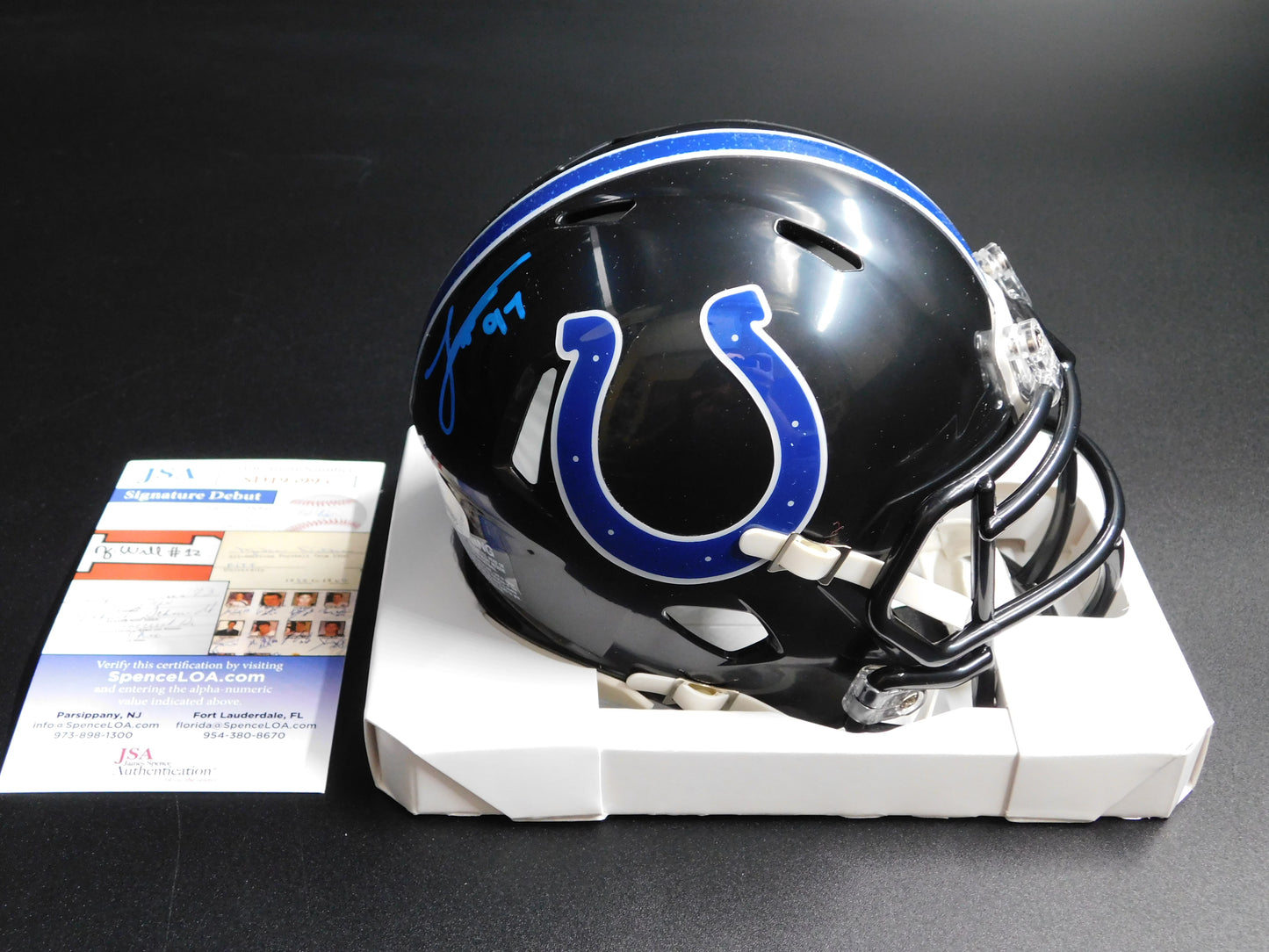 Laiatu Latu Signed Autographed Indianapolis Colts Speed Black Alt Mini Helmet JSA COA