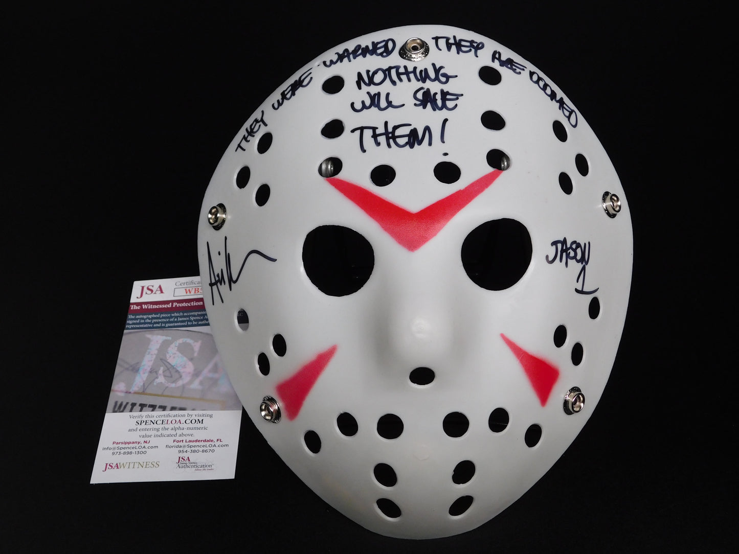 Ari Lehman Signed Autographed Jason Voorhees White Hockey Mask Friday The 13th Quote JSA COA