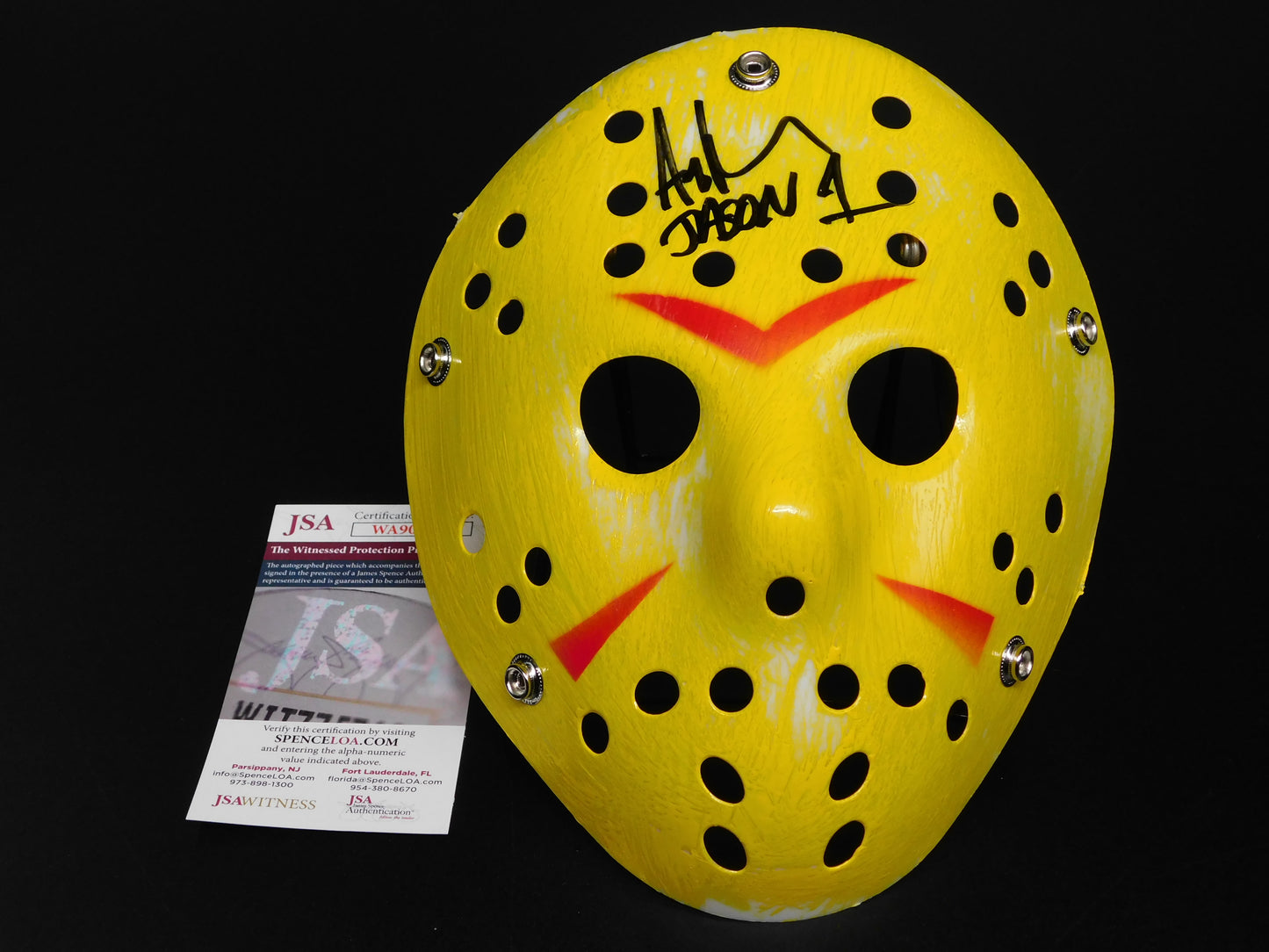 Ari Lehman Signed Autographed Jason Voorhees Yellow Hockey Mask Friday The 13th JSA COA