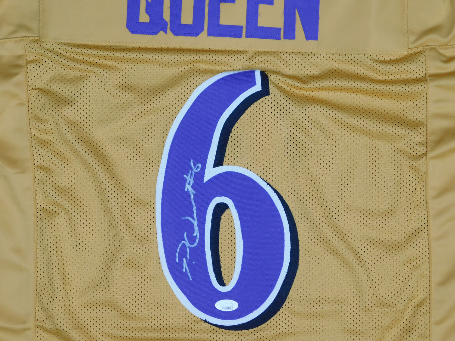 Patrick Queen Signed Autographed Baltimore Ravens Gold Football Jersey JSA COA