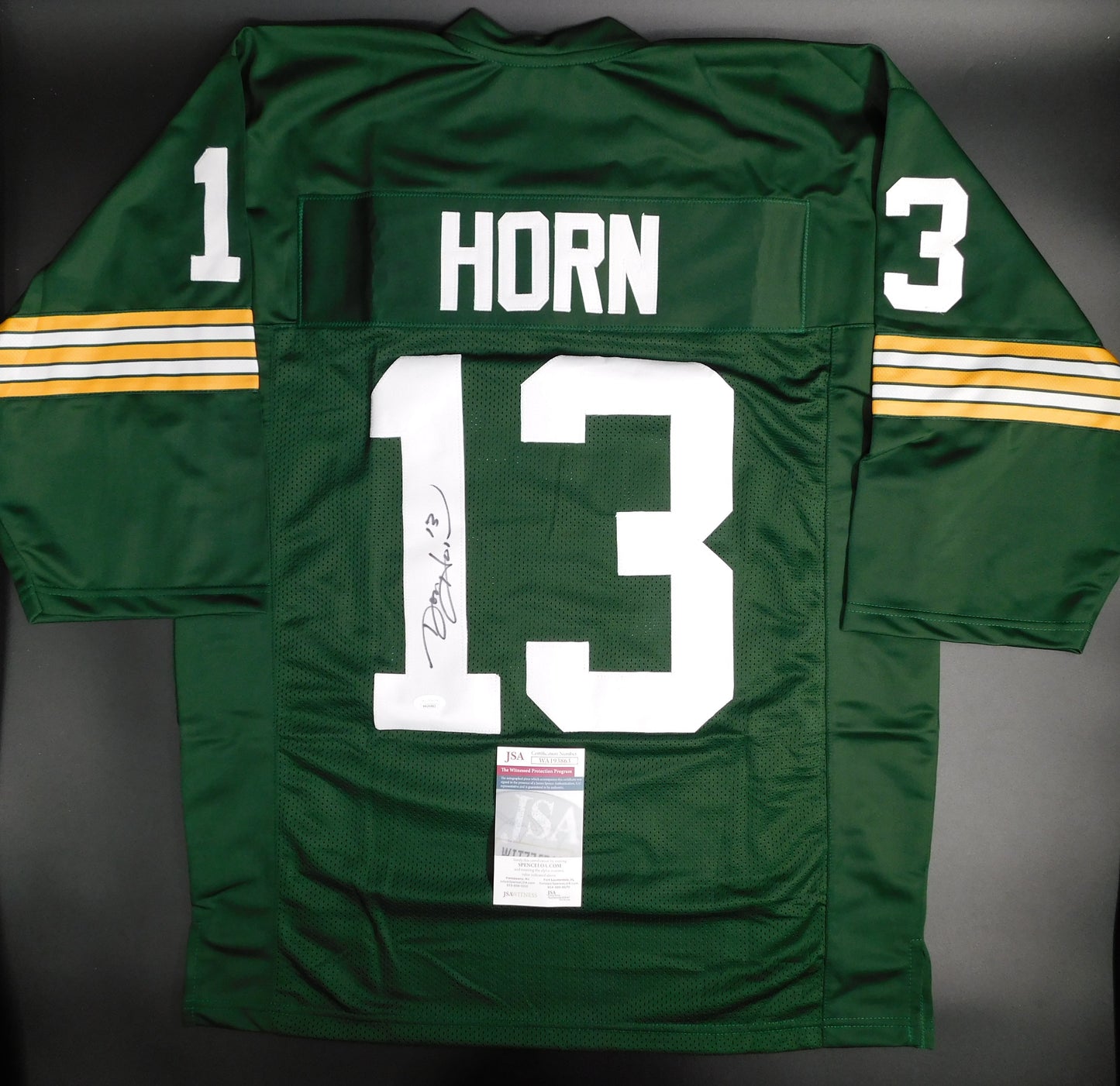 Don Horn Signed Autographed Green Bay Packers Throwback Green Football Jersey JSA COA