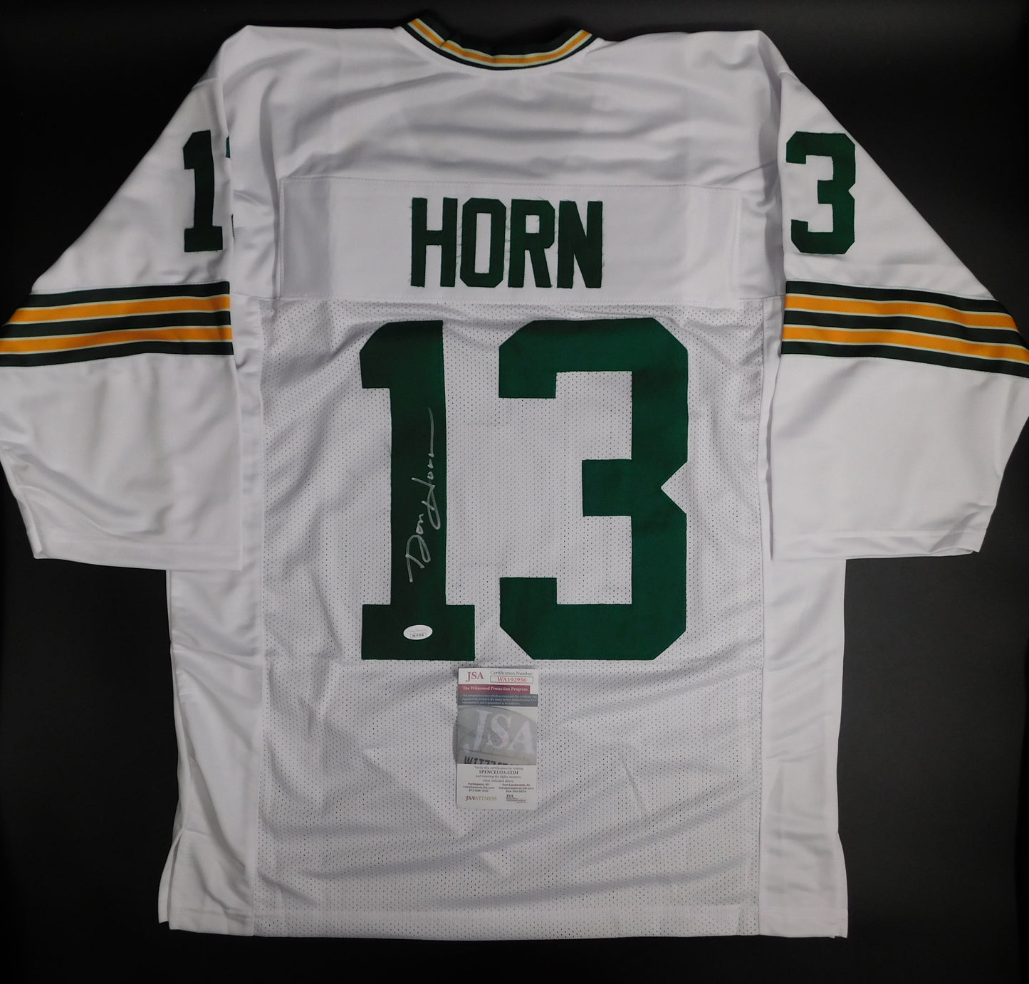 Don Horn Signed Autographed Green Bay Packers Throwback White Football Jersey JSA COA