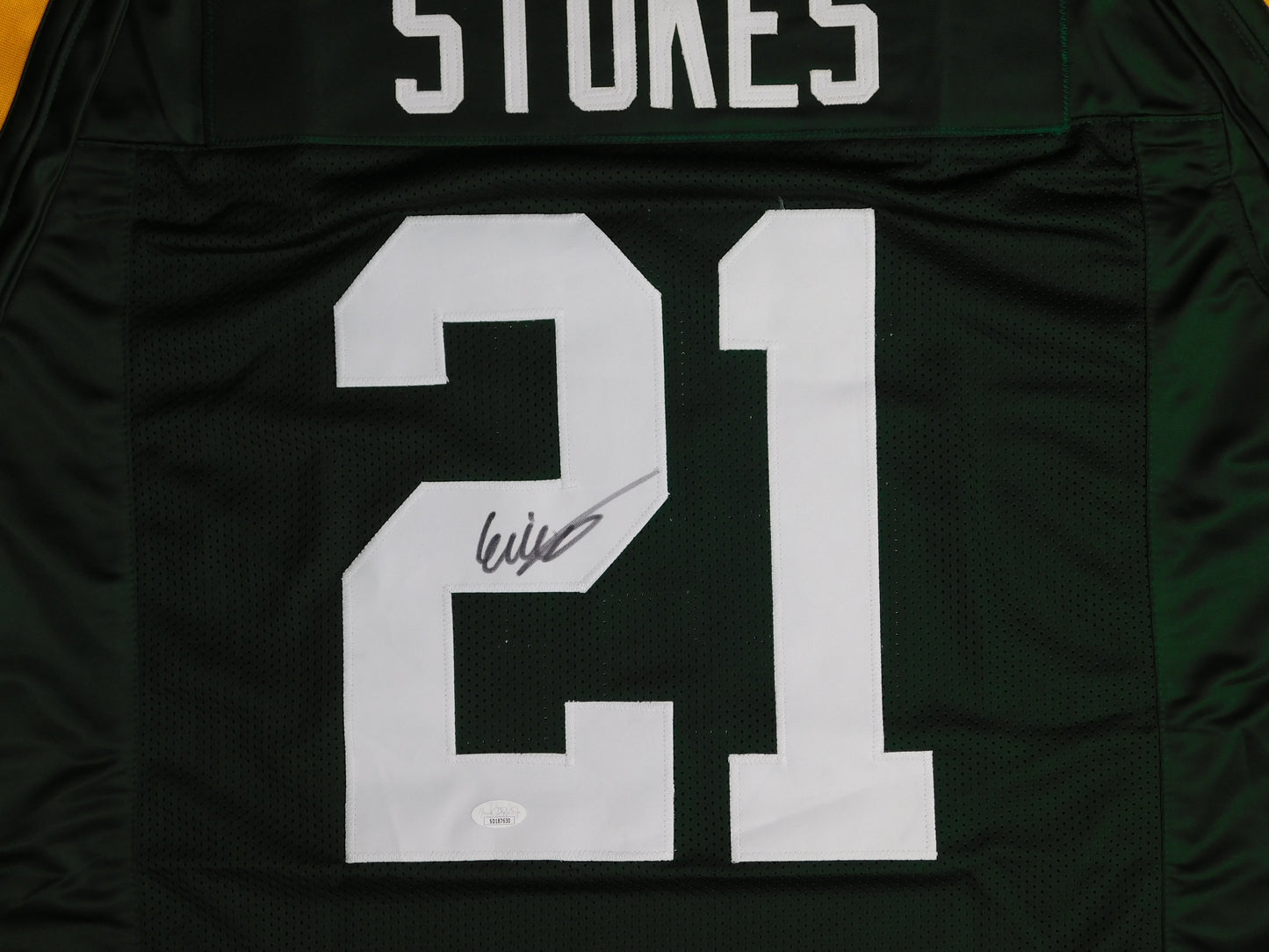 Eric Stokes Signed Autographed Green Bay Packers Green Football Jersey JSA COA