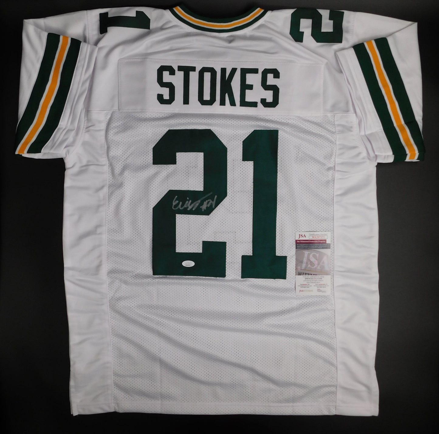 Eric Stokes Signed Autographed Green Bay Packers White Football Jersey JSA COA